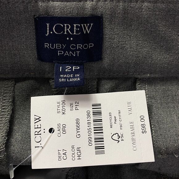 New J. Crew Slim Cropped Ruby Stretch Twill Pant Women's Size12 Petite - Picture 3 of 9